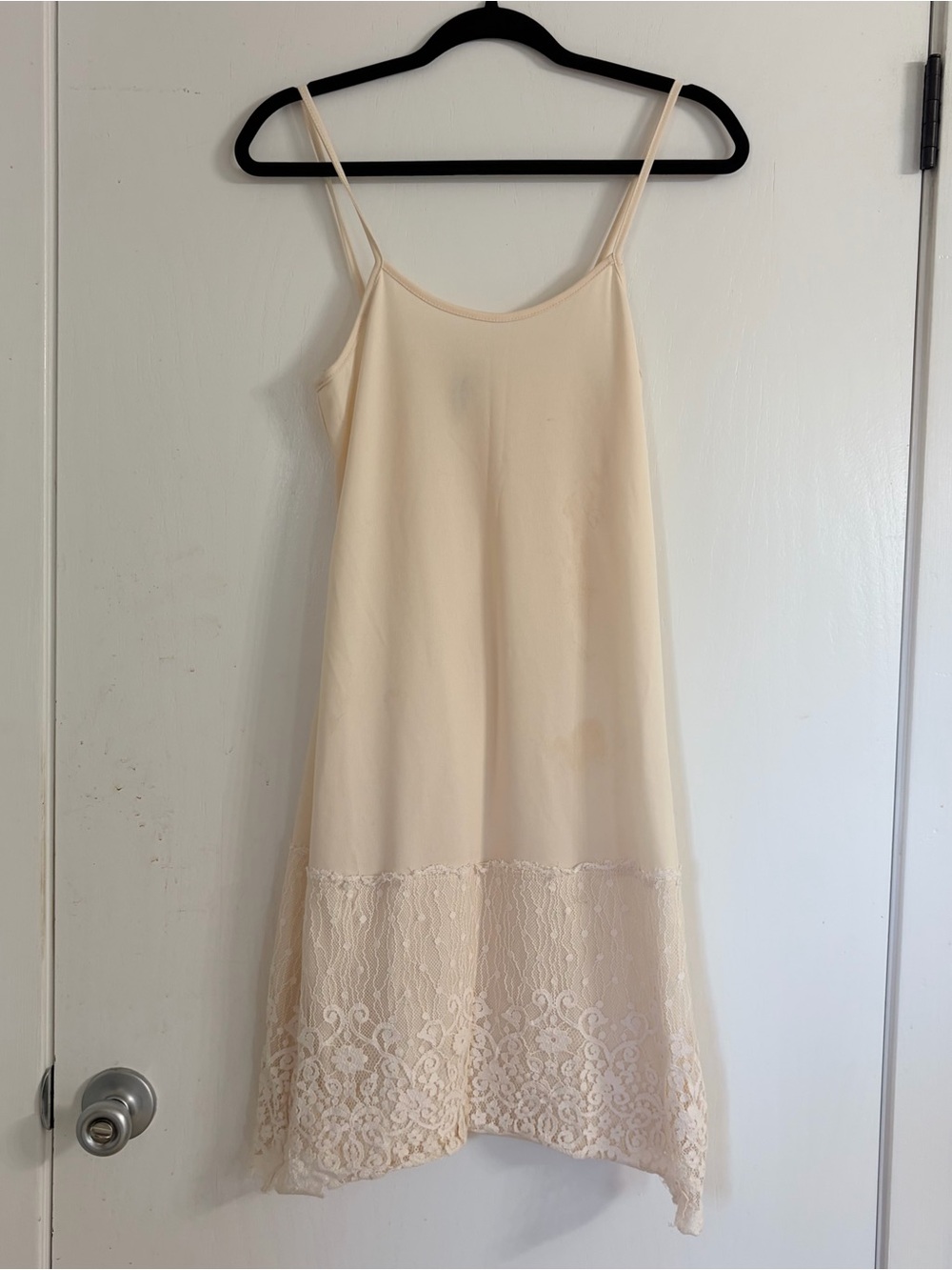 Women's Cream Lace-Hem Midi Slip Dress